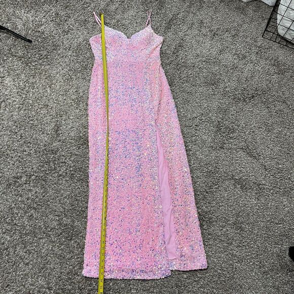 B. Smart Pink Iridescent Sequin Floor Length Dress Size 13 - Picture 14 of 15